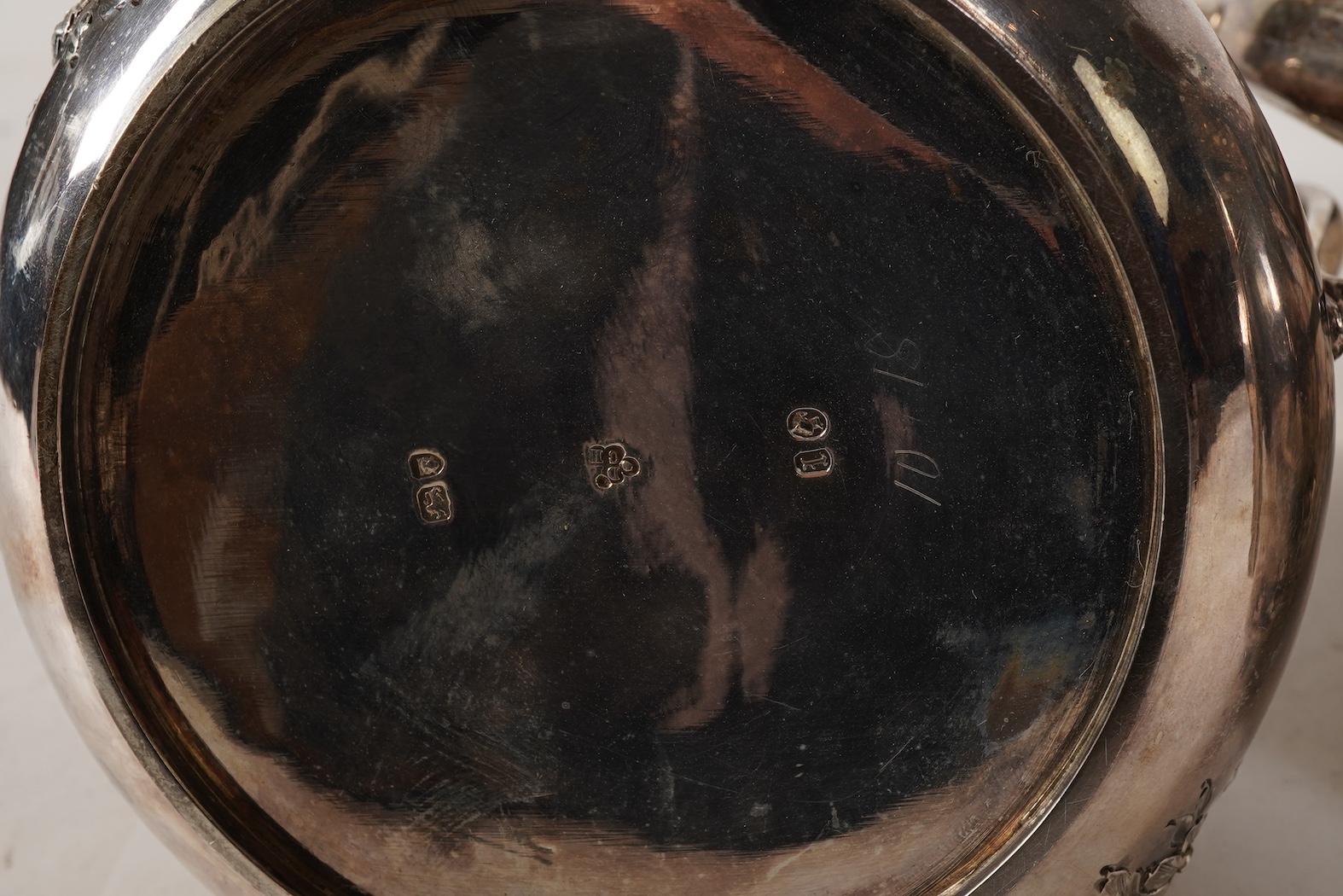 A Victorian embossed silver four piece tea and coffee service by Daniel & Charles Houle